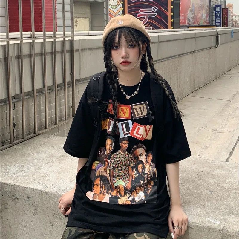 Áo thun tay ngắn cổ tròn dáng rộng in hình nhân vật retro thời trang unisex 77