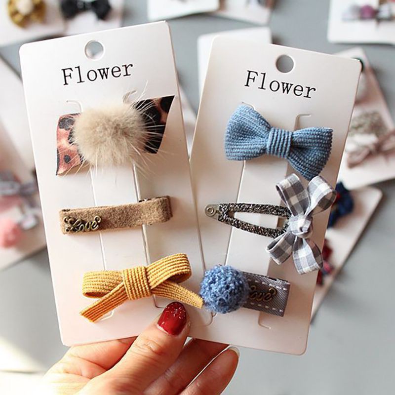 Bộ 3 kẹp tóc vải đính nơ xinh xắn cho bé gái