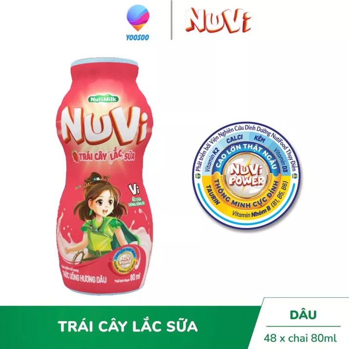 Combo 12 Chai NuVi NuVi Thức Uống Hương Dâu Trái Cây Lắc Sữa chai 80ml - YOOSOO MALL