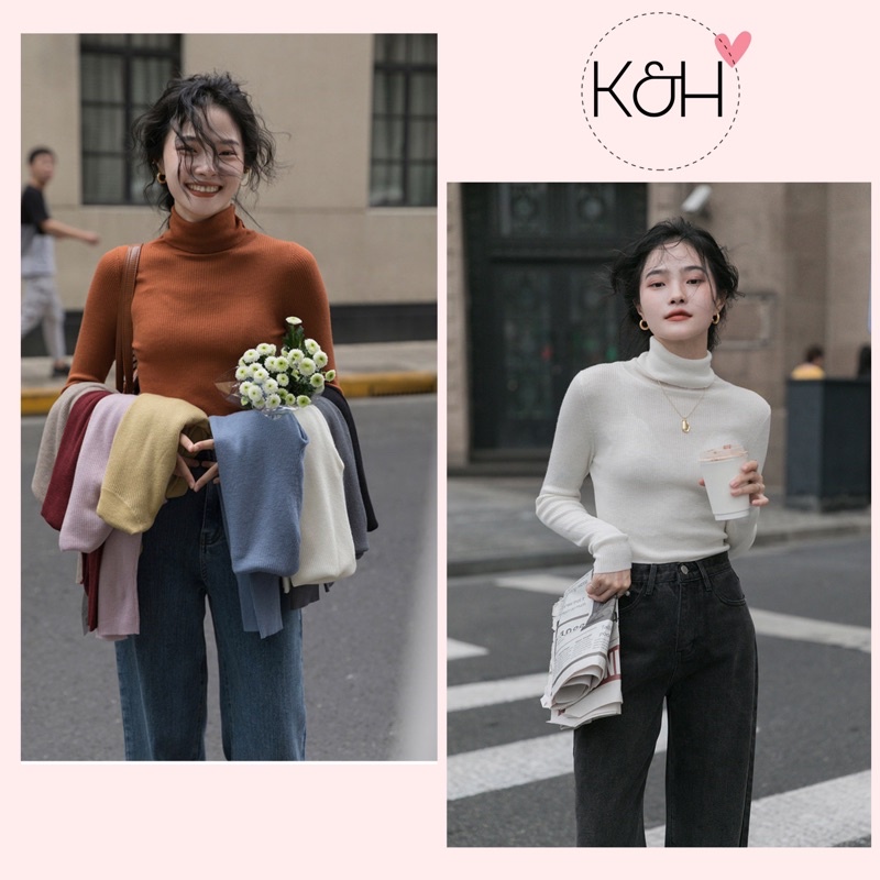 Áo len tăm cổ lọ Quảng Châu KH231, áo len tăm lông thỏ cao cổ 5cm cho nữ