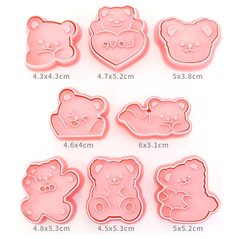 Set 8 Khuôn Cắt Bánh Quy Bằng Nhựa Hình Gấu 3D Dễ Thương