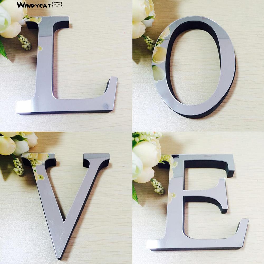 Sticker tráng gương kích thước 10cm x 10cm dùng dán trang trí tường in hình ảnh chữ cái Tiếng Anh để lựa chọn