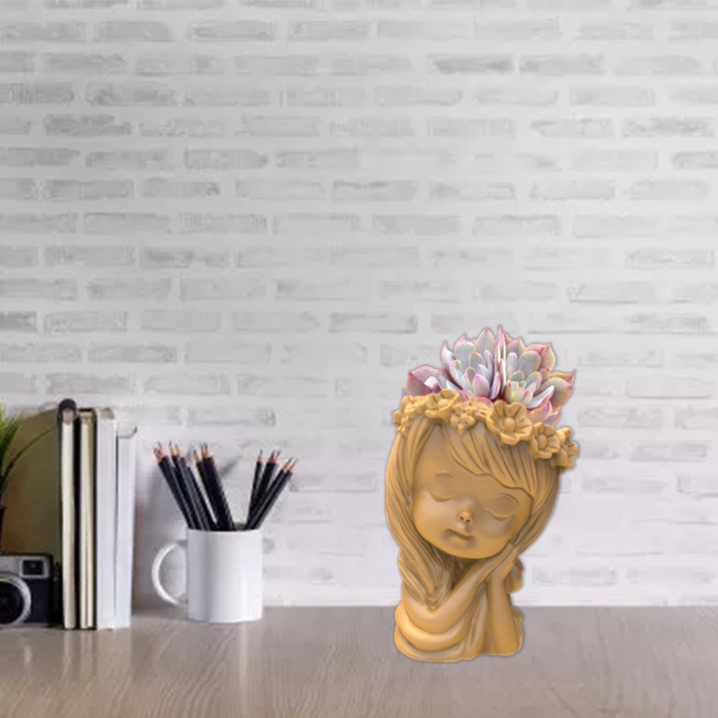 Sa Khuôn Silicon Làm Chậu Hoa Epoxy Resin / Xi Măng Hình Cô Gái Dễ Thương Trang Trí Nhà Cửa DIY