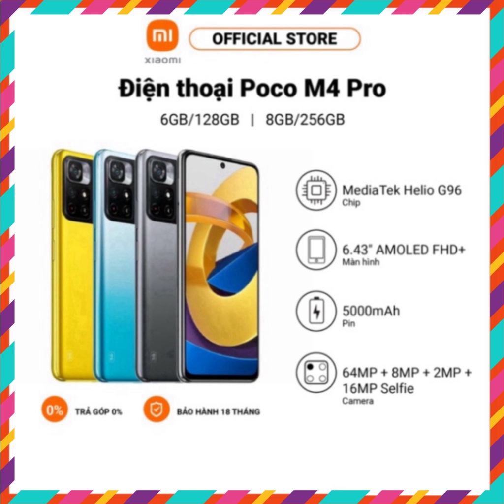 Điện thoại Xiaomi POCO M4 PRO | AMOLED 90Hz | Bộ ba camera 64MP | Sạc nhanh 33W (giá cực rẻ ) ( big sale ) ( siêu sale )