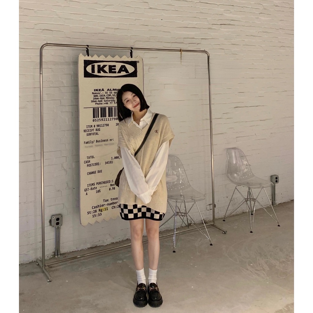 Áo Sweater Dệt Kim Cổ Chữ V Màu Be Hàng Mới