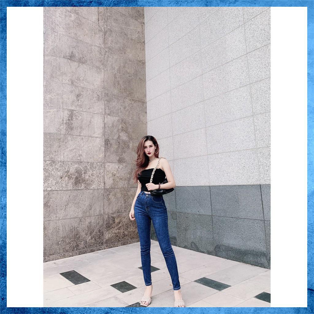 [Jeans nữ thiết kế] Quần skinny jeans, Quần bò dài trơn cạp ngang rốn dáng basic túi chéo 1 khuy. Mã D2150