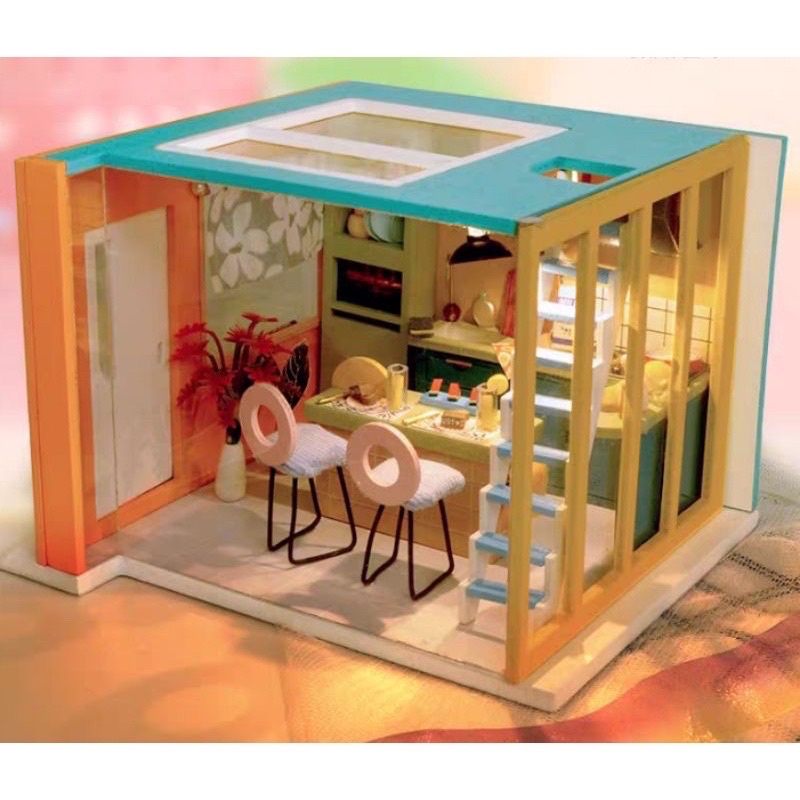 (tặng mica,đèn,keo sữa)Mô hình đô chơi nhà búp bê bé tự lắp ráp bằng gỗ diy doll house Tw31