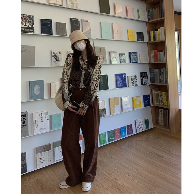 Quần Dài Ống Rộng Lưng Cao Màu Nâu Thời Trang Hàn Quốc Cổ Điển Dành Cho Bạn Nữ