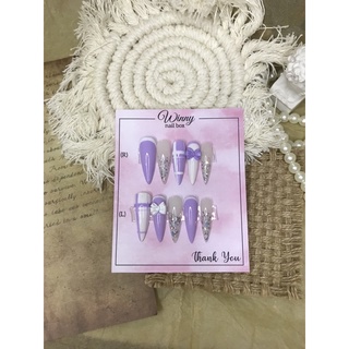 Nailbox móng up móng giả trắng tím nơ