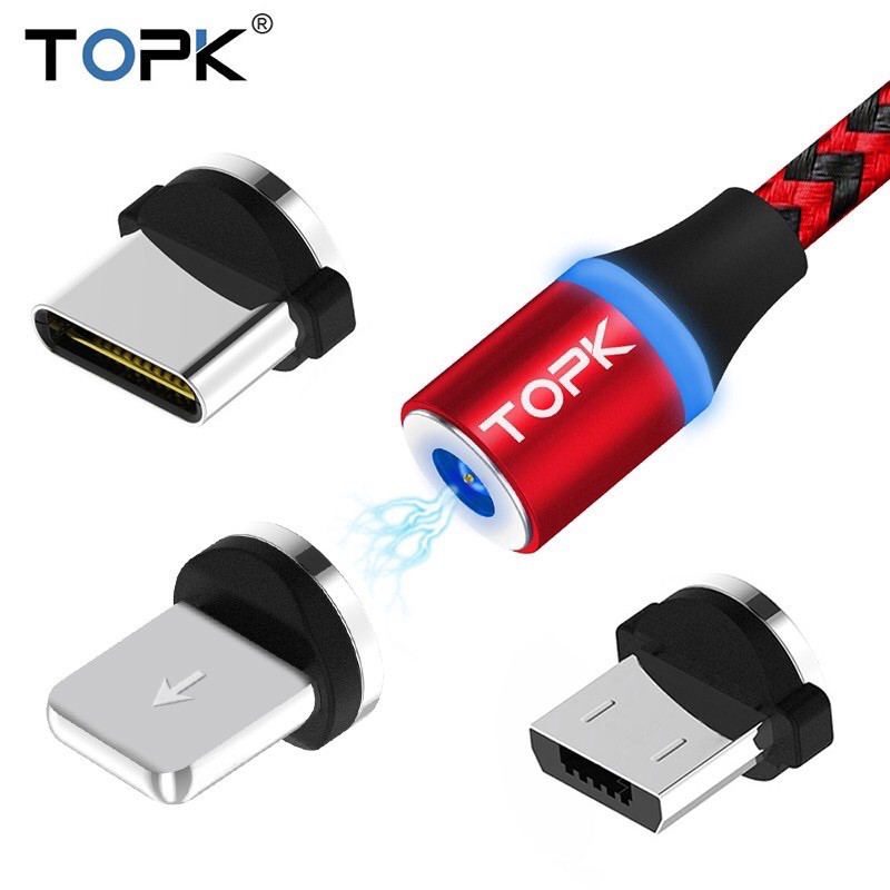 [Freeship] Dây cáp sạc TOPK nam châm loại Micro USB, Type-C dài 1m, 2m