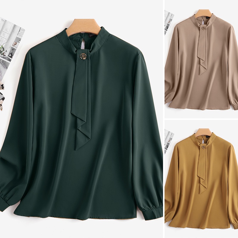 Áo kiểu nữ ZANZEA cổ tròn tay phồng cài nút sau lưng phong cách cổ điển thanh lịch thời trang