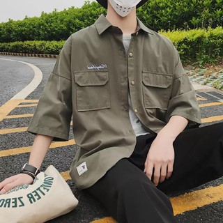 Sơ mi oversized túi hộp XANH RÊU
