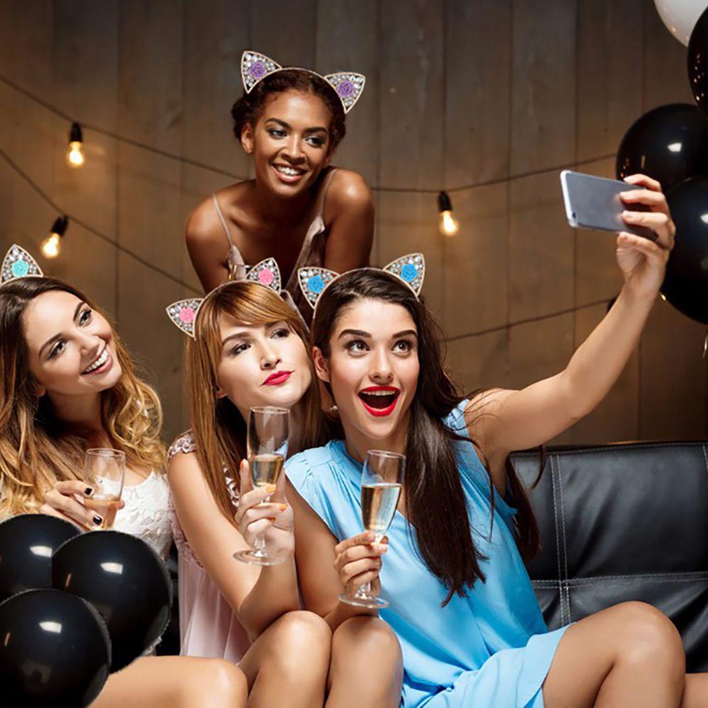 QQMALL Băng Đô Tai Mèo Đính Hoa Thời Trang Nữ Tính