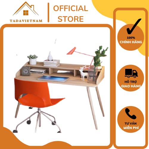 Bàn làm việc kết hợp kệ sách đa năng 2 tầng TADA, chân gỗ tự nhiên chắc chắn