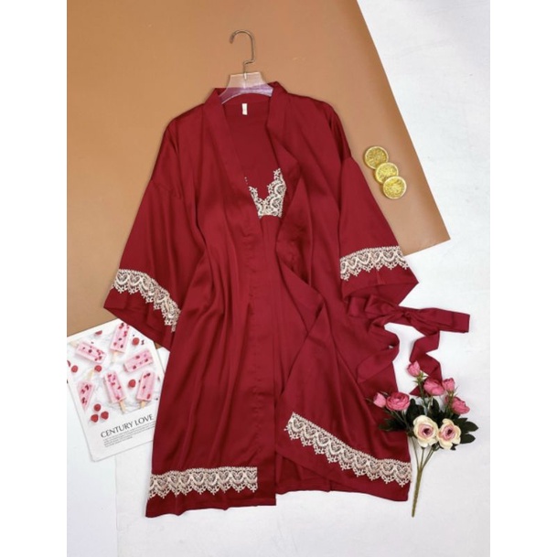 Set choàng lụa💗FREESHIP💗Set váy ngủ 2 dây kèm áo choàng lụa phối ren sang chảnh, chất lụa cao cấp. form dáng cổ điển đẹp