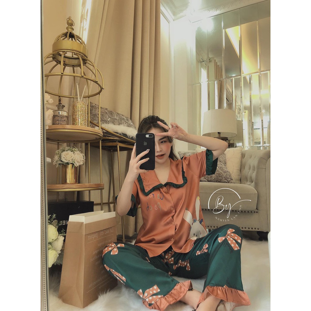 Bộ Ngủ Lụa Áo cộc + quần dài mới (kèm ảnh thật,video)