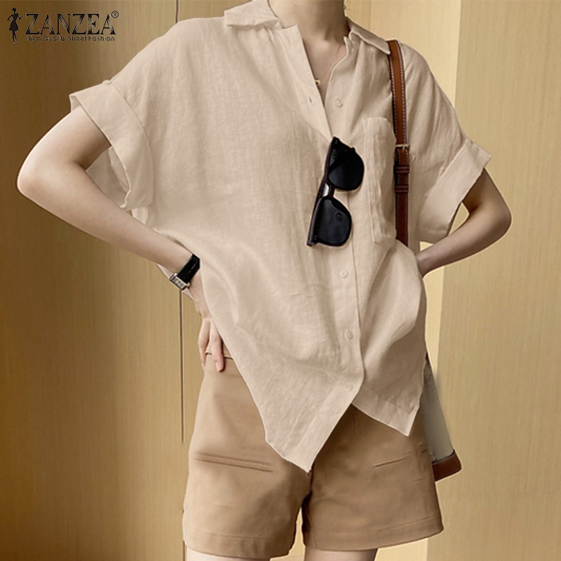 Áo sơ mi ZANZEA tay lửng màu trơn thời trang nữ tính