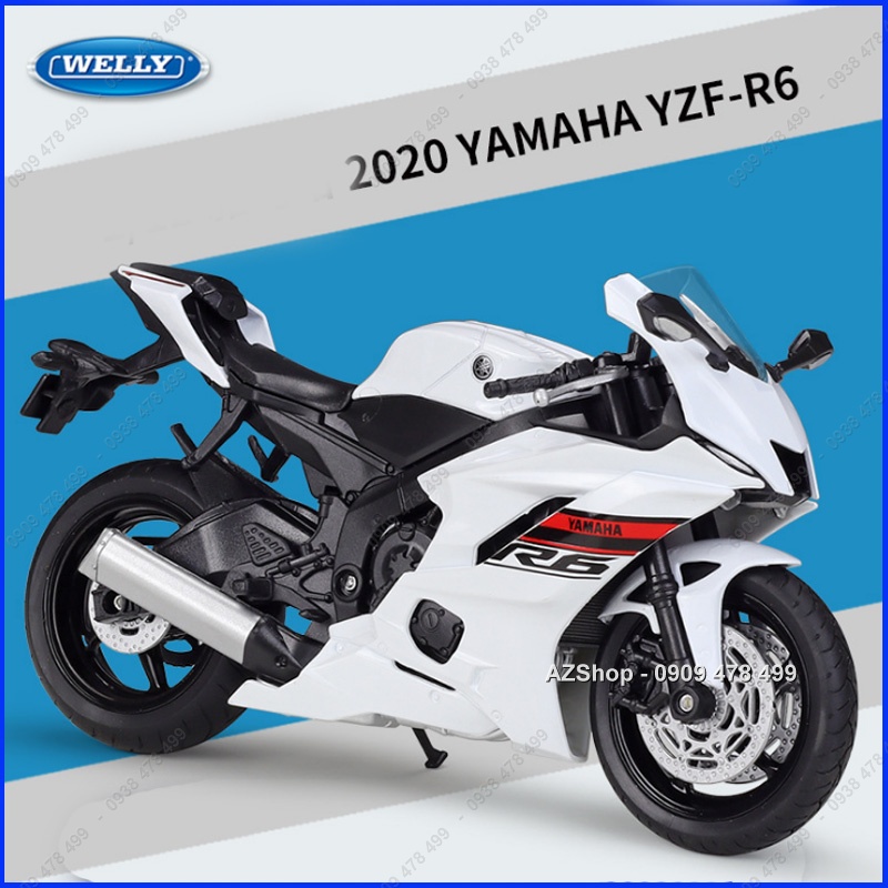 Xe Mô Hình Moto Yamaha YZF-R6 - Tỉ Lệ 1:12 - Welly - Trắng