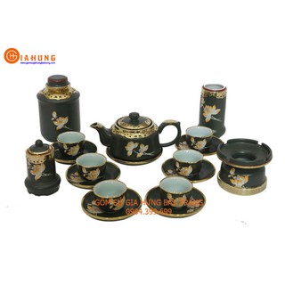 Bộ ấm chén bọc đồng gốm sứ Gia Hưng Bát Tràng