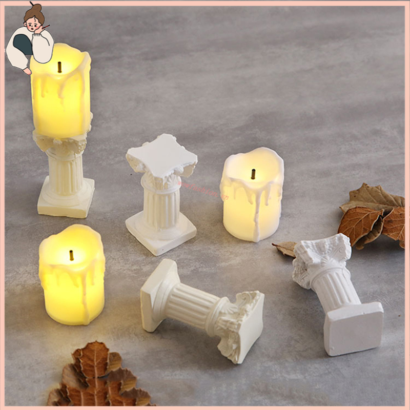 Đèn ngủ điện nhỏ xinh tạo hình cây nến kèm giá đỡ nến để bàn phong cách La Mã nghệ thuật retro