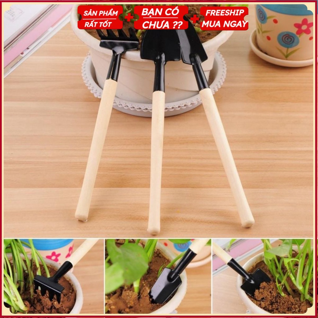 #Bộ Cuốc Xẻng Mini Trồng Cây Cảnh - Dụng Cụ 3 Món Chăm Sóc Cây Cảnh Bonsai, Làm Vườn, Chăm Xương Rồng