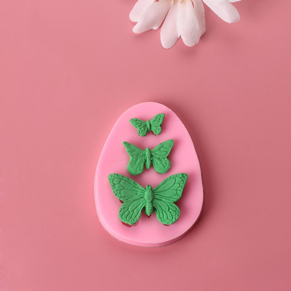 KUNHEV Khuôn Silicone 3 Lỗ Tạo Hình Bướm Trang Trí Bánh