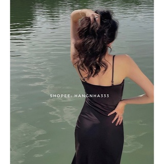 SẴN🔥Váy lụa 2 dây cổ đổ phi lụa cao cấp