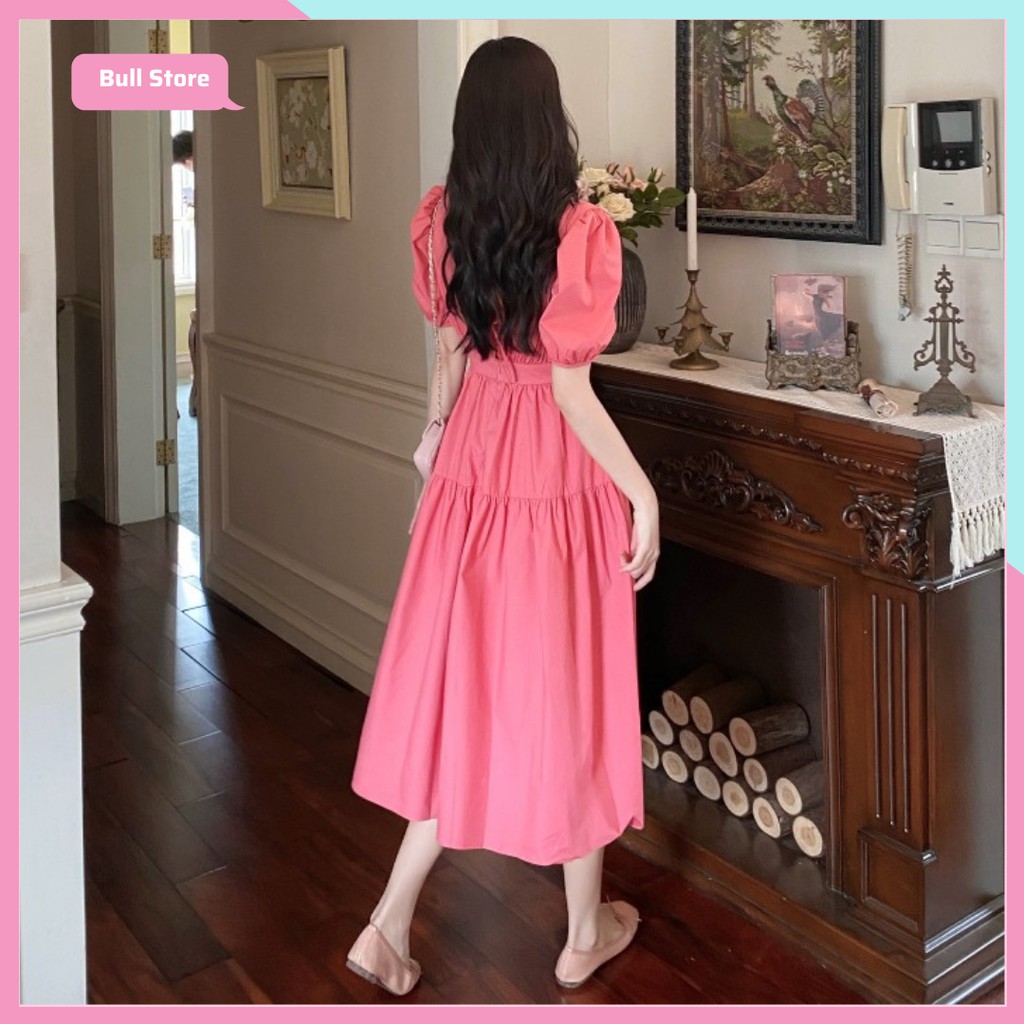 Váy babydoll dáng dài đầm tay bồng trắng đen hàn quốc dáng xuông vintage tiểu thư đẹp 99