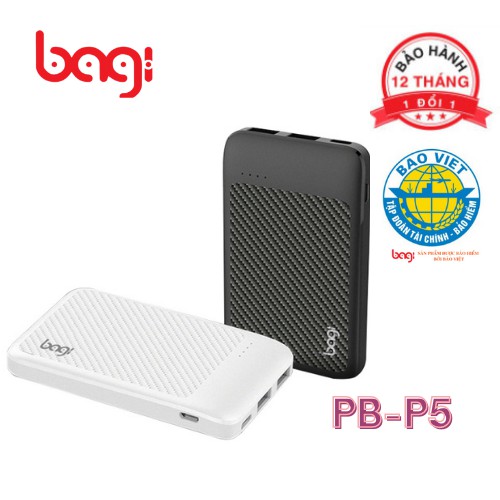 [BAGI] PIN DỰ PHÒNG BAGI 5.000MAH ĐEN/TRẮNG P5 - HÀNG CHÍNH HÃNG