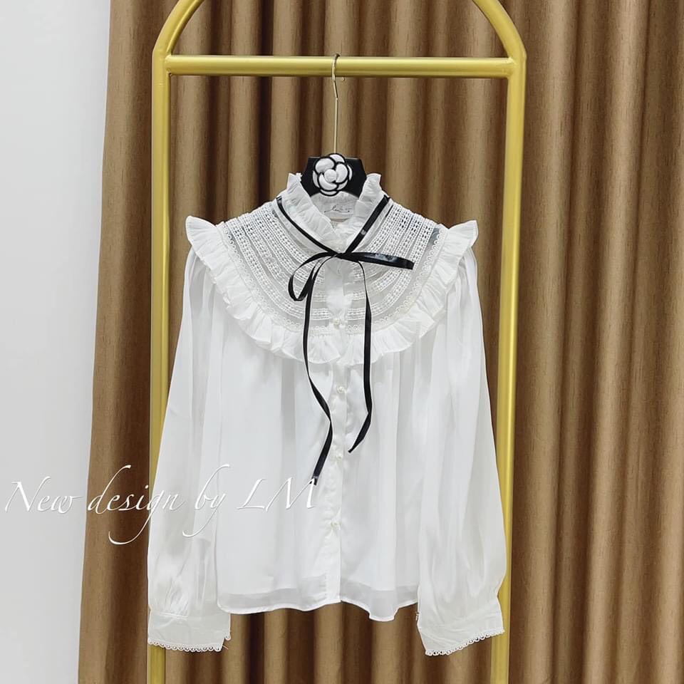 Áo sơ mi nữ cổ bèo nơ nhỏ xinh xắn