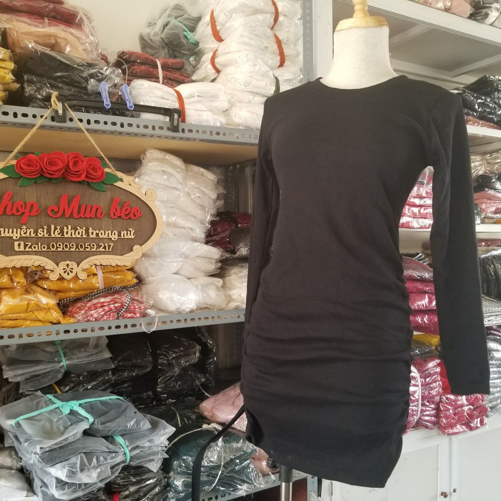 (GIÁ SỈ) (HÌNH THẬT) Đầm Body Tay Dài Nhún Sườn Chuẩn Form | BigBuy360 - bigbuy360.vn