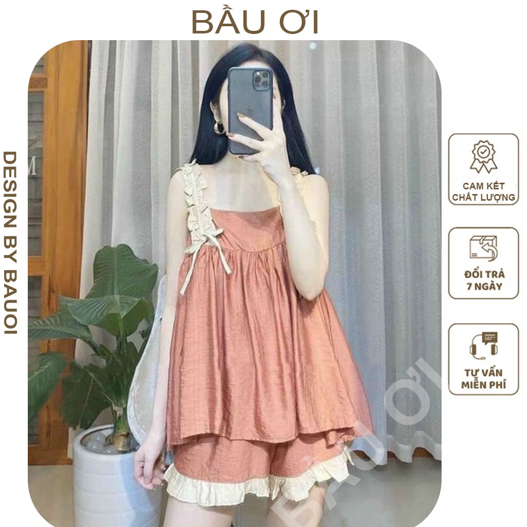 [FREE SHIP B03] BỘ BẦU MÙA HÈ CHẤT ĐŨI SIÊU MỀM MÁT - QUẦN ÁO BẦU 2 DÂY CÓ CHUN CHỈNH CHO BÀ BẦU FREE SIZE 45KG-70KG