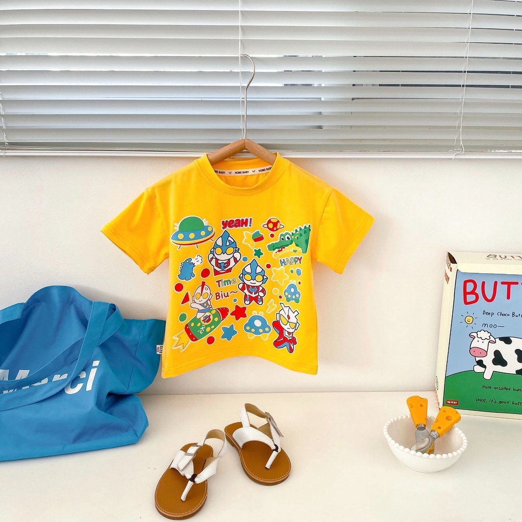 Áo Thun Cotton Tay Ngắn In Hoạt Hình Ultraman Dành Cho Bé Trai