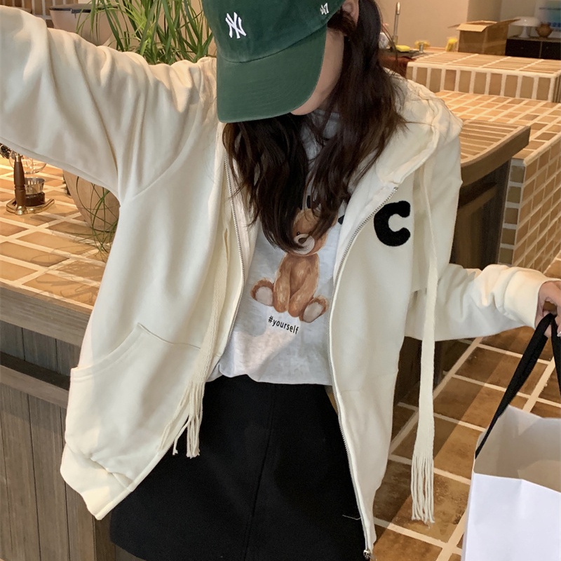 SUXI Áo Hoodies Nữ Màu Trơn Thời Trang Hàn Quốc Mới