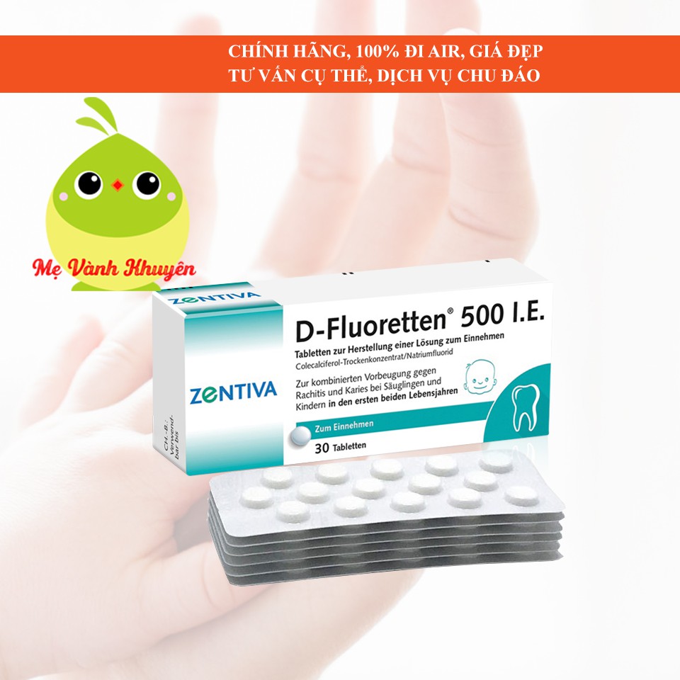 Vitamin D fluo hỗ trợ răng xương cho bé dưới 2 tuổi Zentiva Fluoretten 500 IE, Đức (90v)