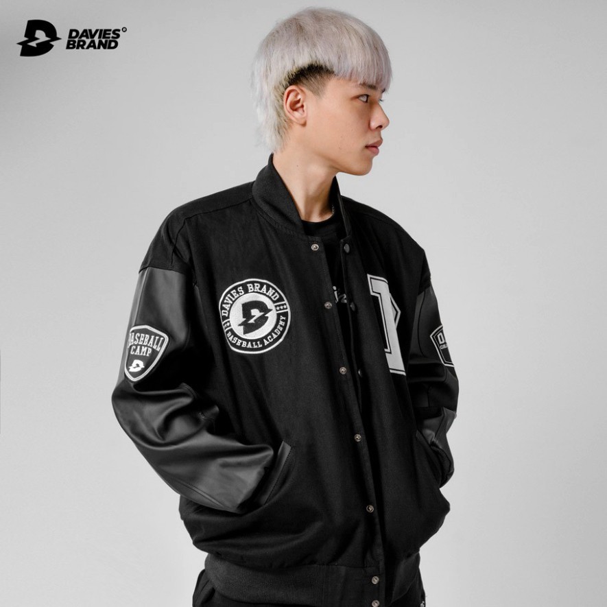 Áo khoác bomber bóng chày thêu chữ Davies brand - Leather Varsity Jacket Baseball Academy Bomber