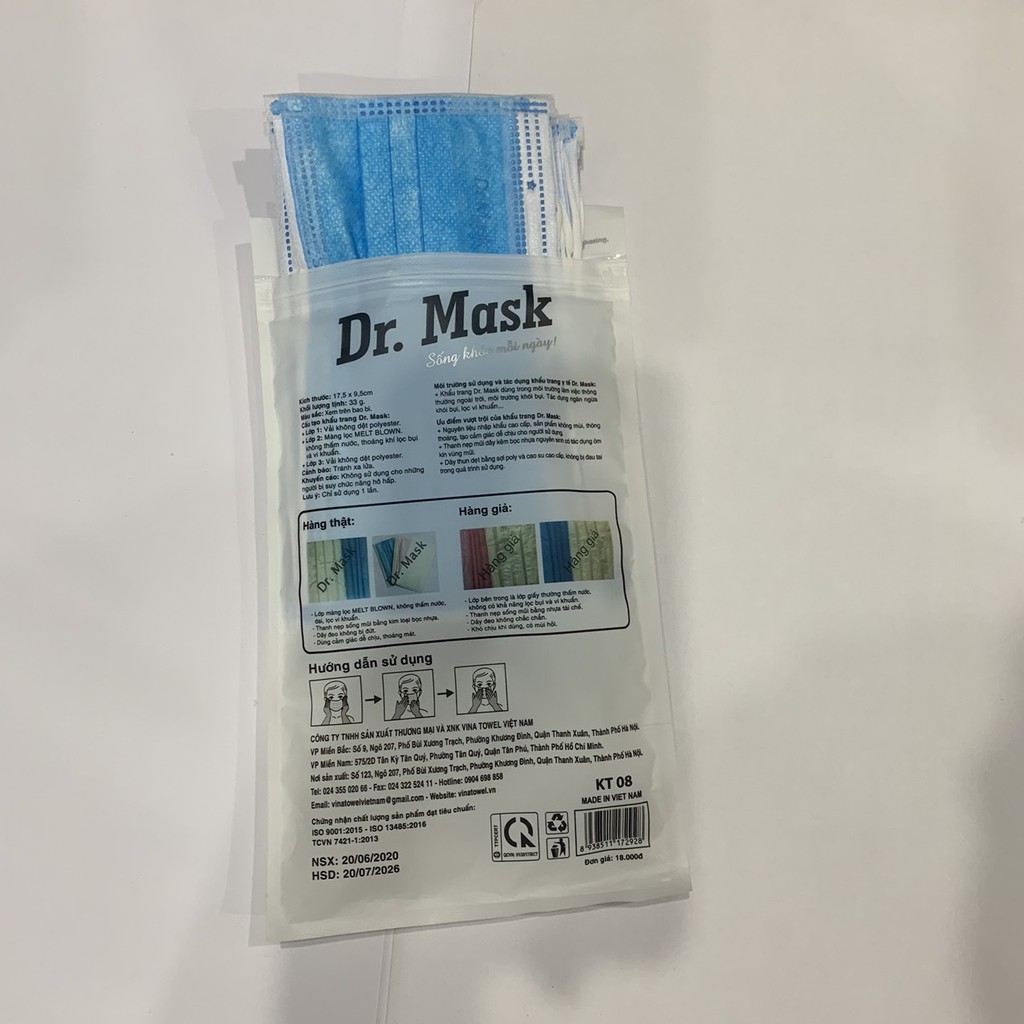Khẩu trang y tế Dr Mask - khẩu trang y tế 3 lớp kháng khuẩn ( 10 chiếc/túi)