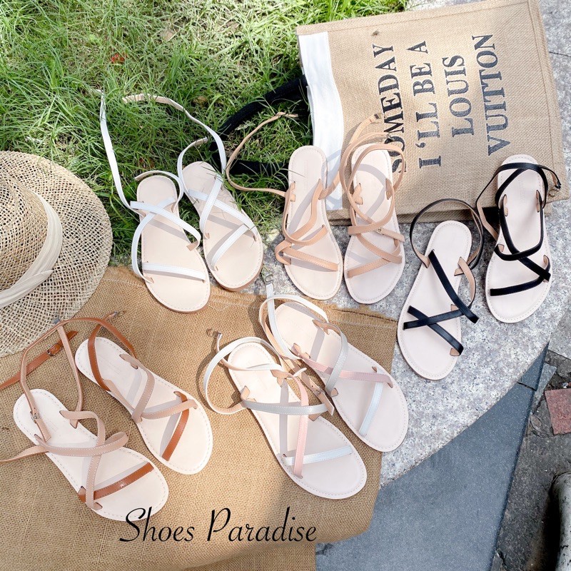 Sandal Nữ Dây Manh Phối Màu Đế Bệt Shoes Paradise