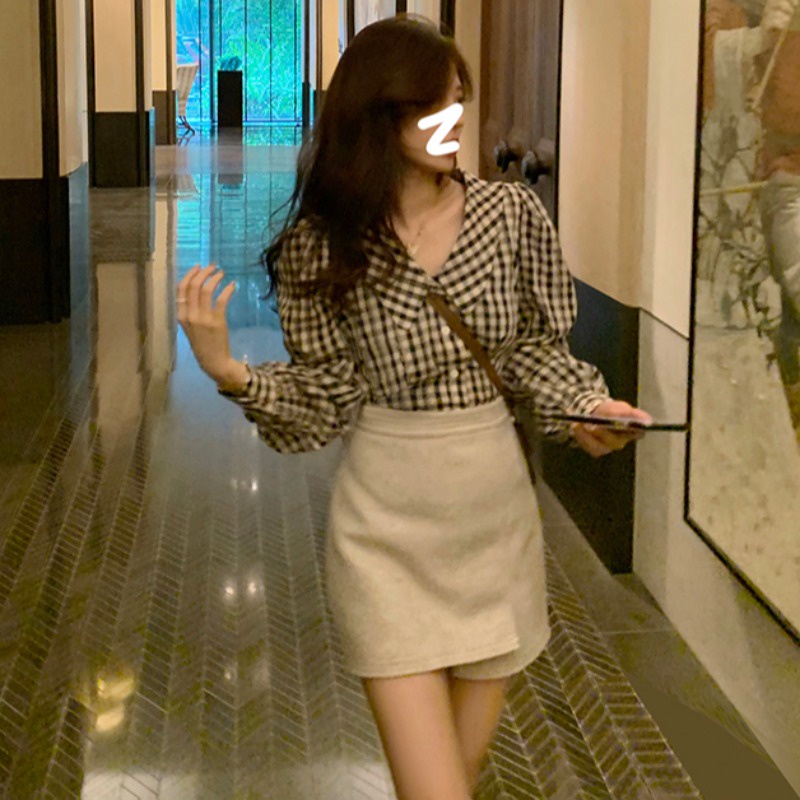 Áo Sơ Mi Nữ Tay Dài Họa Tiết Caro Thời Trang Phong Cách