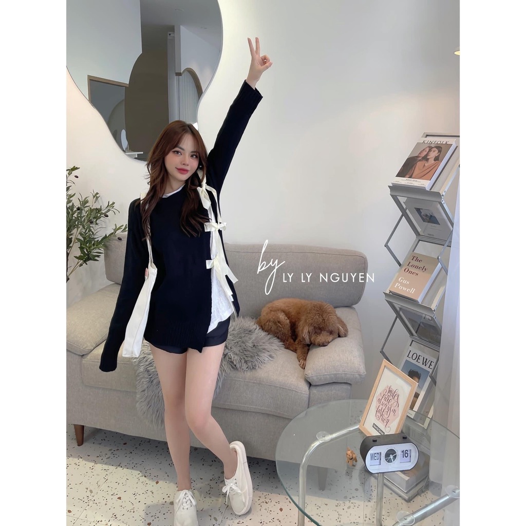 Set 3 món áo nơ nỉ thụng mix quần đùi + áo khoác thụng nữ