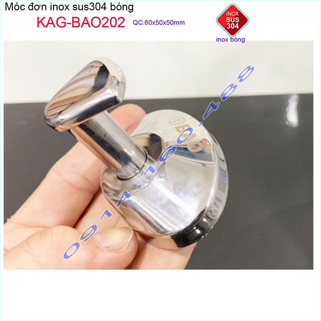 Móc đơn Inox Bảo KAG-BAO202, móc treo đồ nhà tắm SUS304 đế oval thiết kế đẹp sang trọng gọn gàng