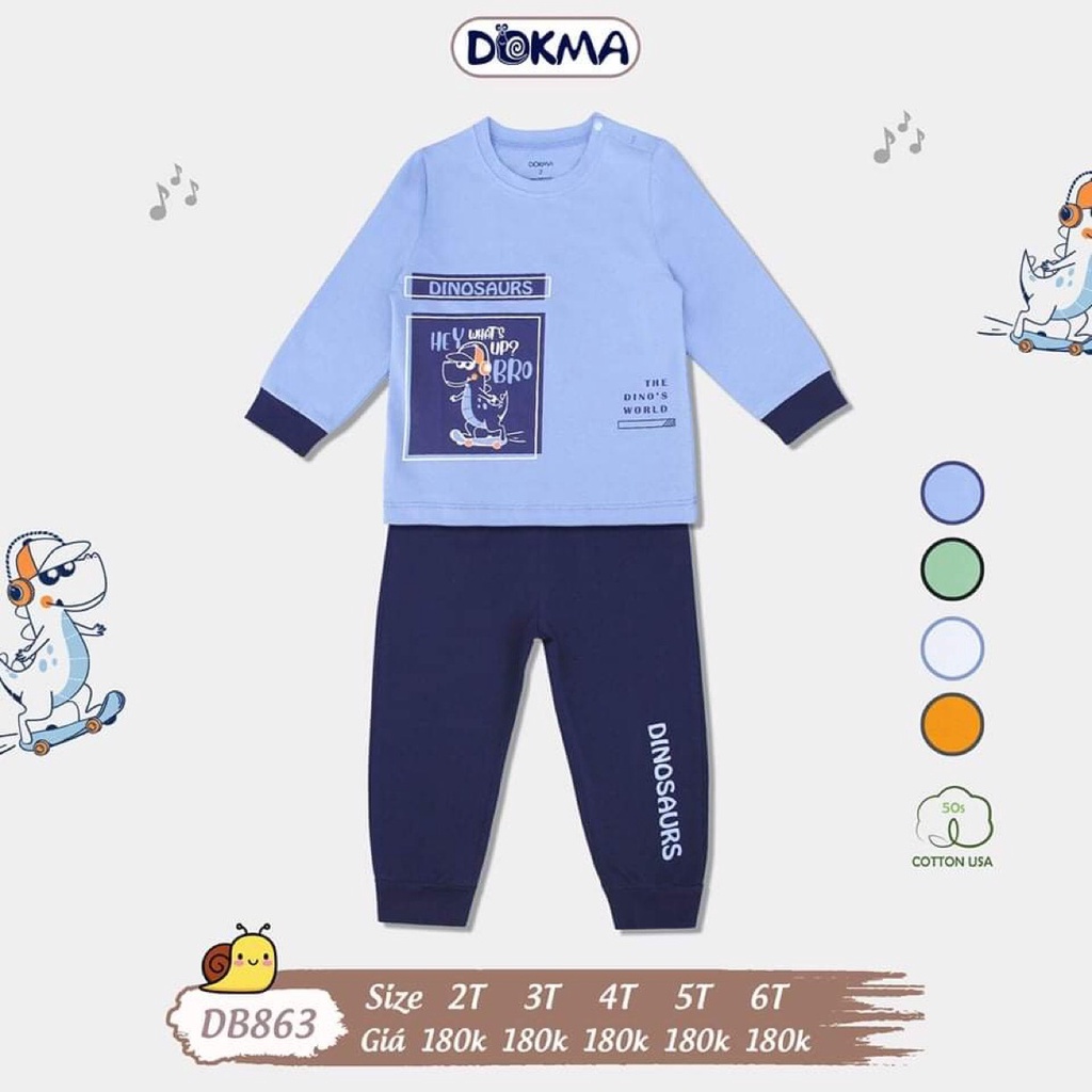 Bộ quần áo dài tay thu đông cho bé trai Dokma sale size 2-6Y DB863 Lamiha