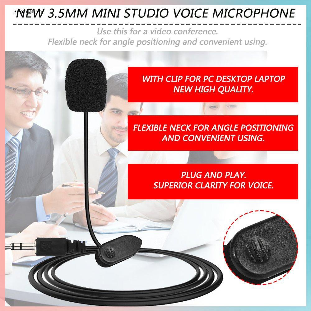 ✨chất lượng cao✨New 3.5mm Mini Studio Speech Mic Microphone W/ Clip For PC Desktop Notebook