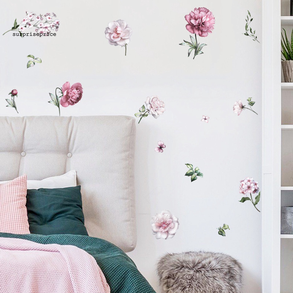 Decal dán tường Họa Tiết Hoa Mẫu Đơn Bằng PVC Trang Trí Phòng Ngủ