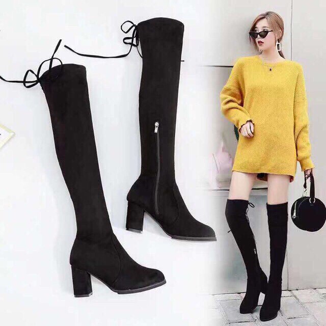 Bốt - boots đùi gót có khóa kéo 7 phân - bệt