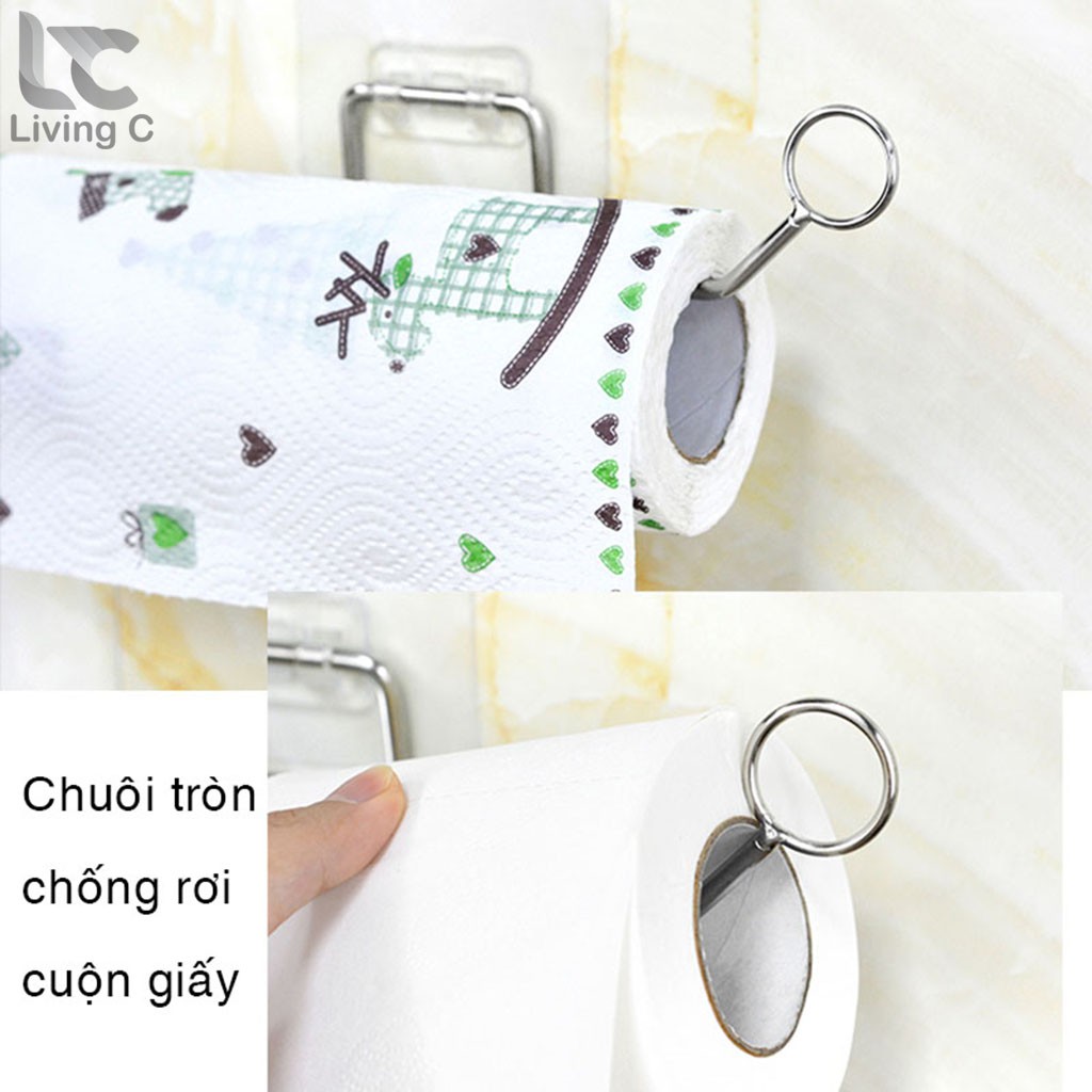 Móc treo giấy INOX , giá kệ treo khăn dán tường nhà tắm phòng tắm Living C _G57