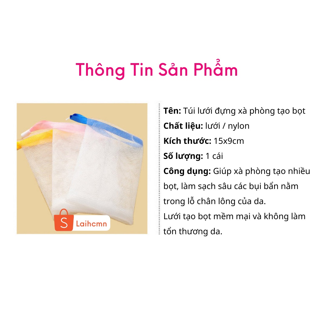 Túi Lưới Đựng Xà Phòng Tạo Bọt Tiện Lợi, Túi Tạo Bọt Có Dây Rút Soap Foaming Mesh Bag (loại 2 lớp dày dặn) - LAI'S STORE