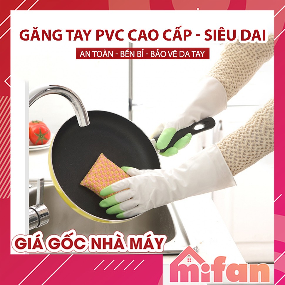 Găng Tay Rửa Chén Bát PVC Cao Cấp - Bao Tay Rửa Bát Siêu Dai Siêu Bền Đẹp MIFAN