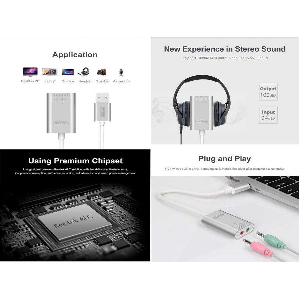 USB SOUND CỔNG CHUYỂN USB SANG LOA MÍC CHÍNH HÃNG UNITEK Y247