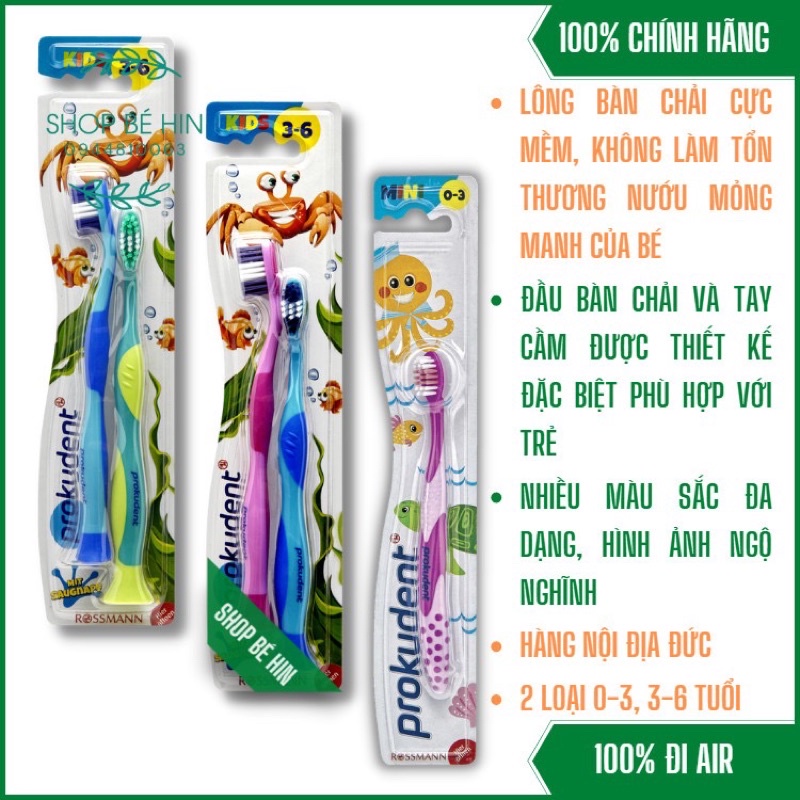 (Bill Đức) Bàn chải đánh răng trẻ em Prokudent, bàn chải đánh răng cho bé từ 0-6 tuổi, hàng Đức
